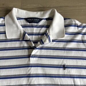 Ralph Lauren Polo Golf Cotton Shirt Men's L White Blue Stripe‎ Short Sleeve